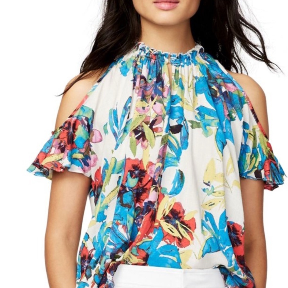 RACHEL Rachel Roy Multicolor Floral Cold Shoulder Blouse
